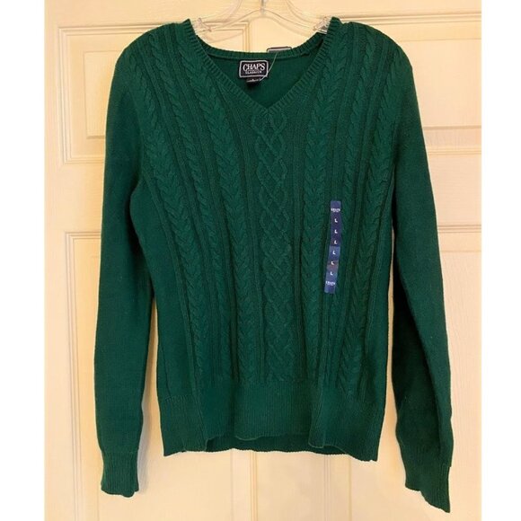 NWT Chaps V Neck Cable Knit Sweater size Large - Picture 1 of 3